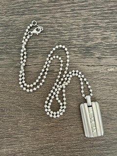 Modern Tiffany & Co. Sterling Silver Dog Tag Pendant and Bead Link Chain