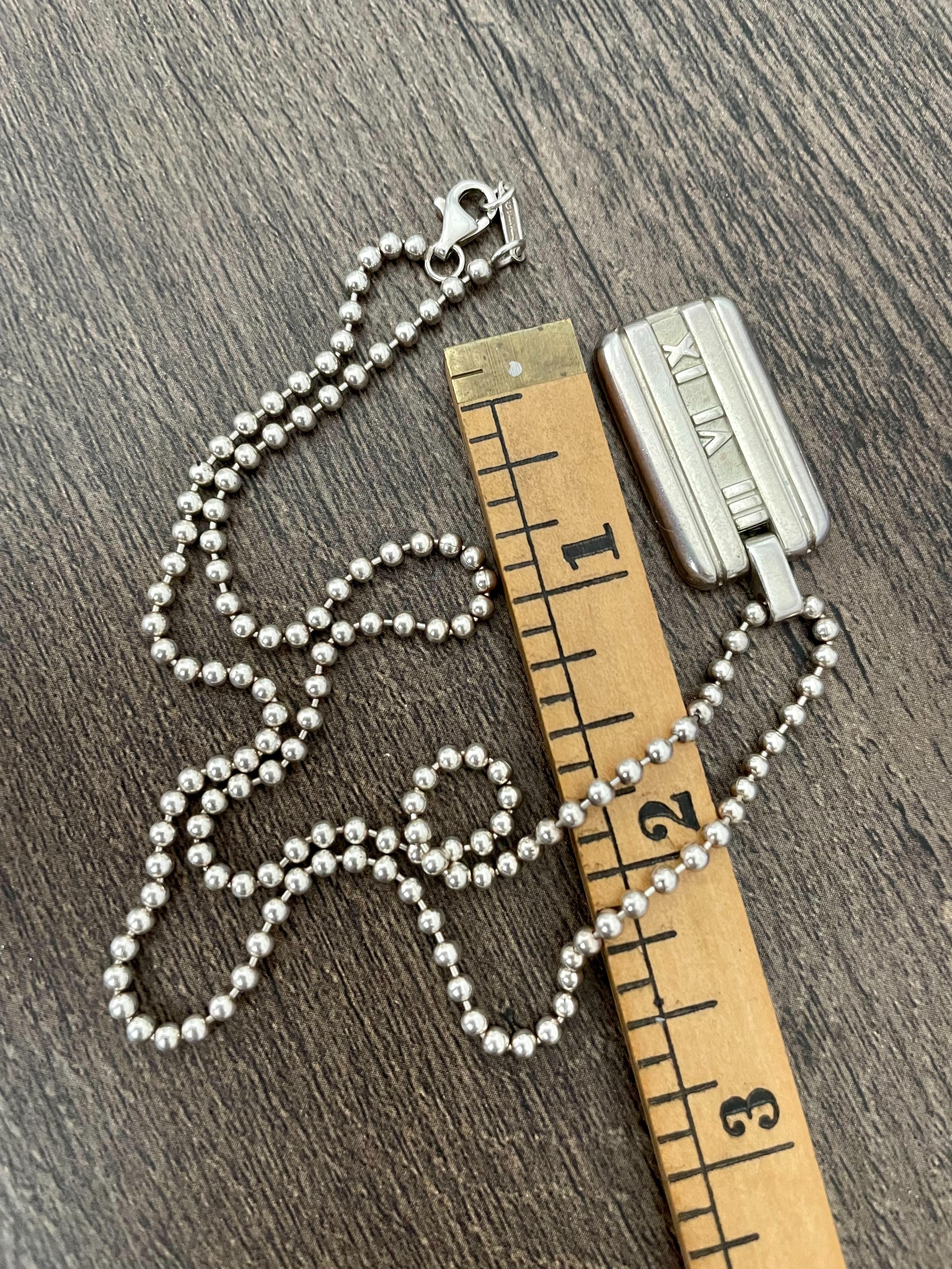 Modern Tiffany & Co. Sterling Silver Dog Tag Pendant and Bead Link Chain In Good Condition For Sale In St. Louis Park, MN