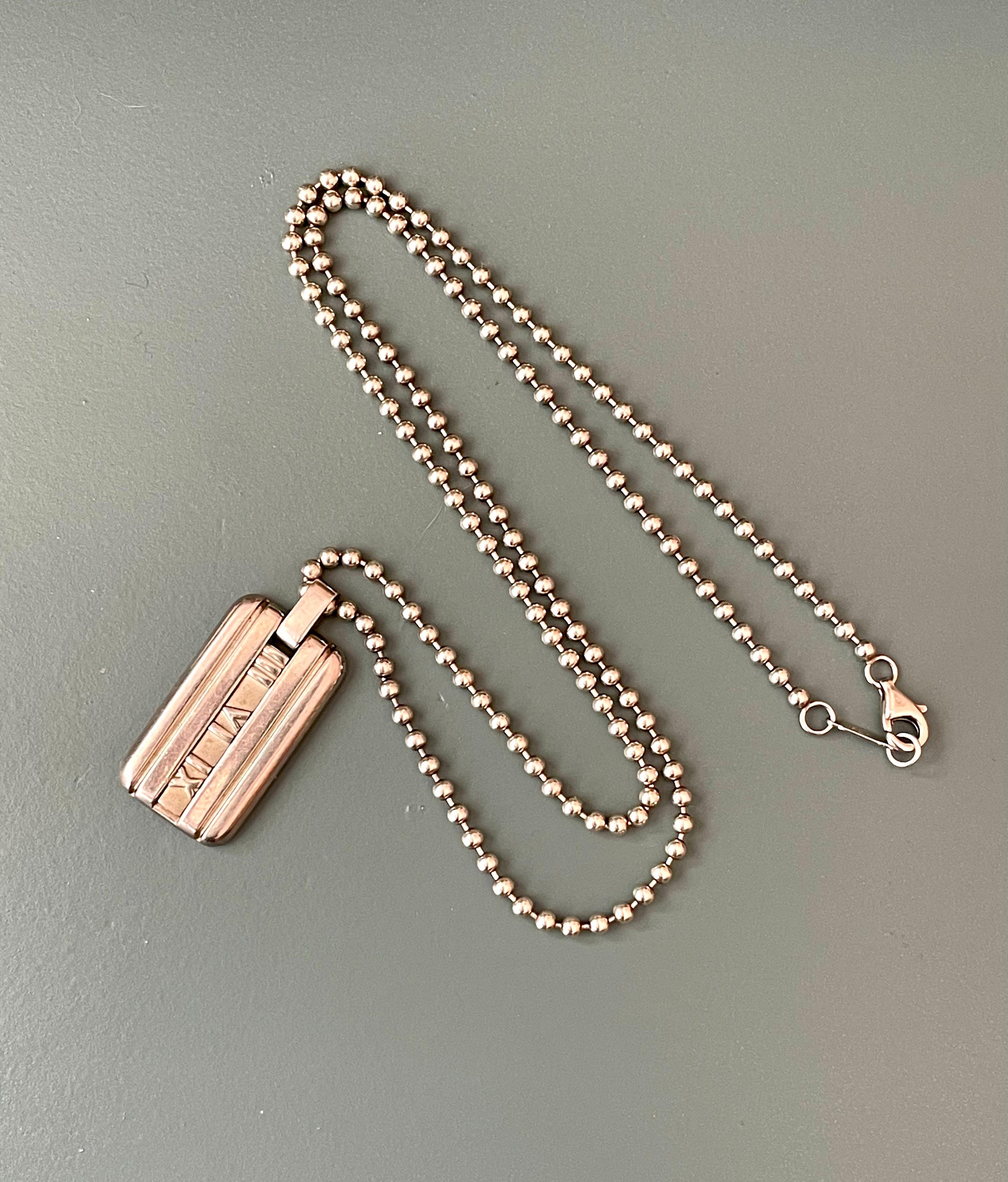 Women's or Men's Modern Tiffany & Co. Sterling Silver Dog Tag Pendant and Bead Link Chain For Sale