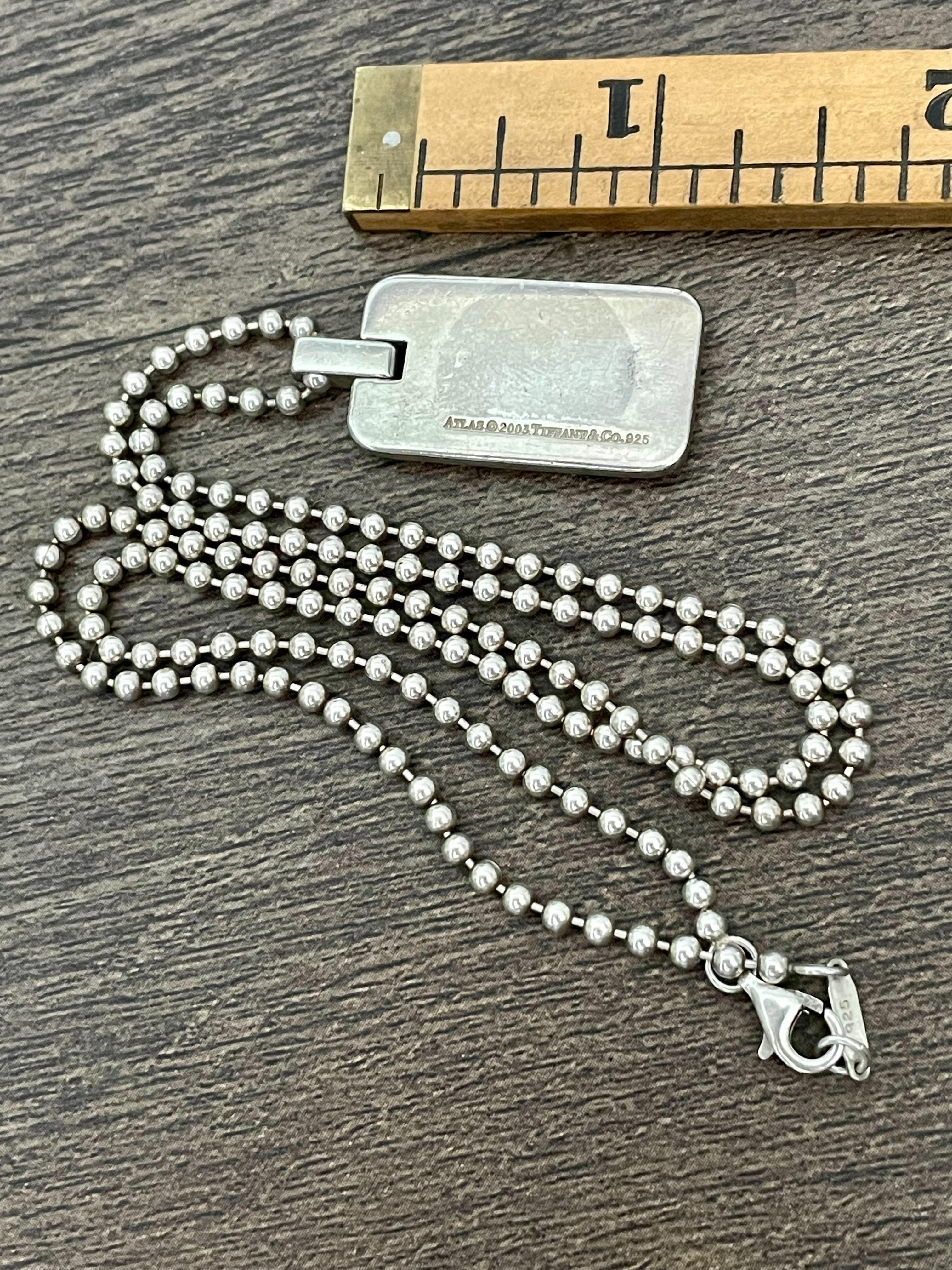 Modern Tiffany & Co. Sterling Silver Dog Tag Pendant and Bead Link Chain For Sale 2