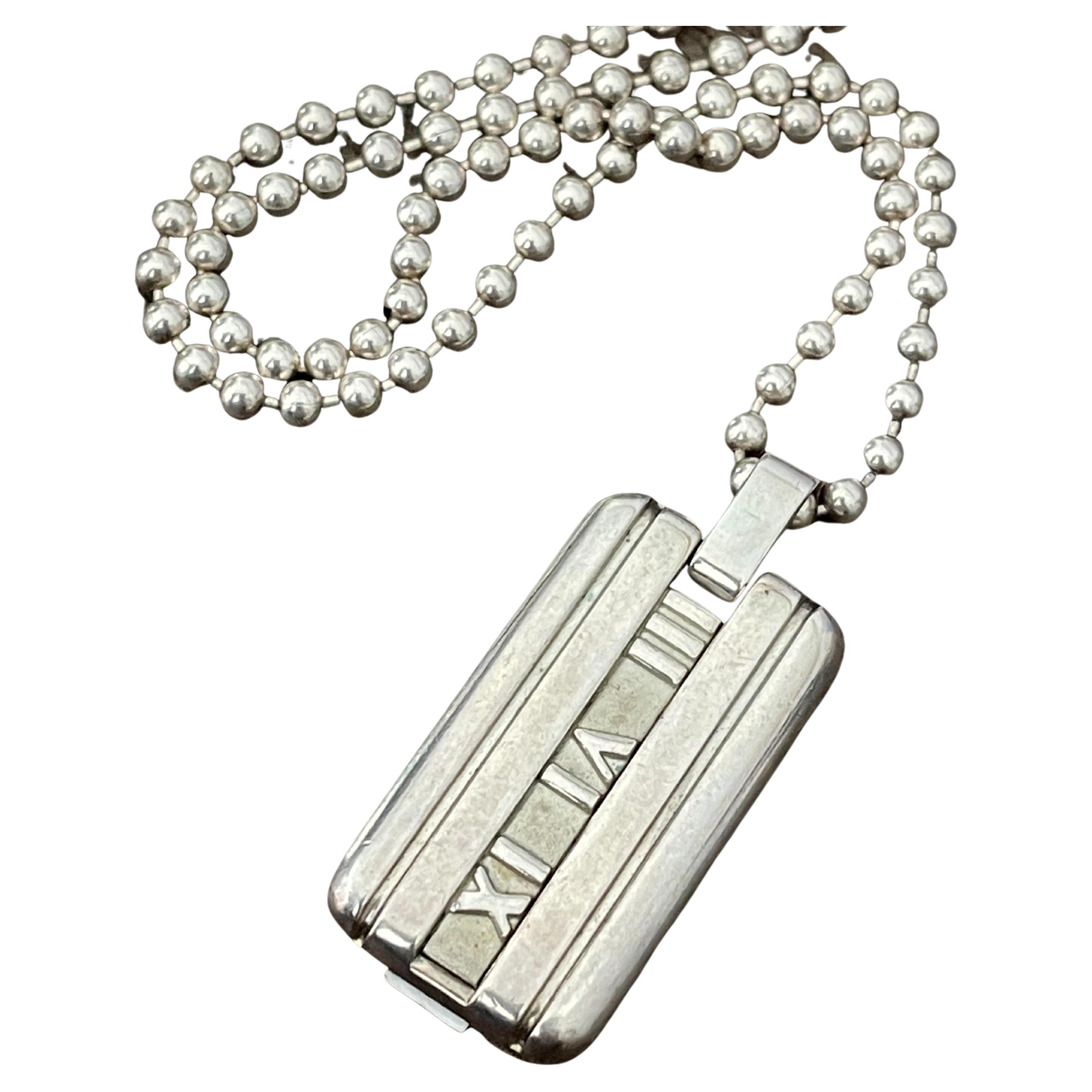 Modern Tiffany & Co. Sterling Silver Dog Tag Pendant and Bead Link Chain For Sale