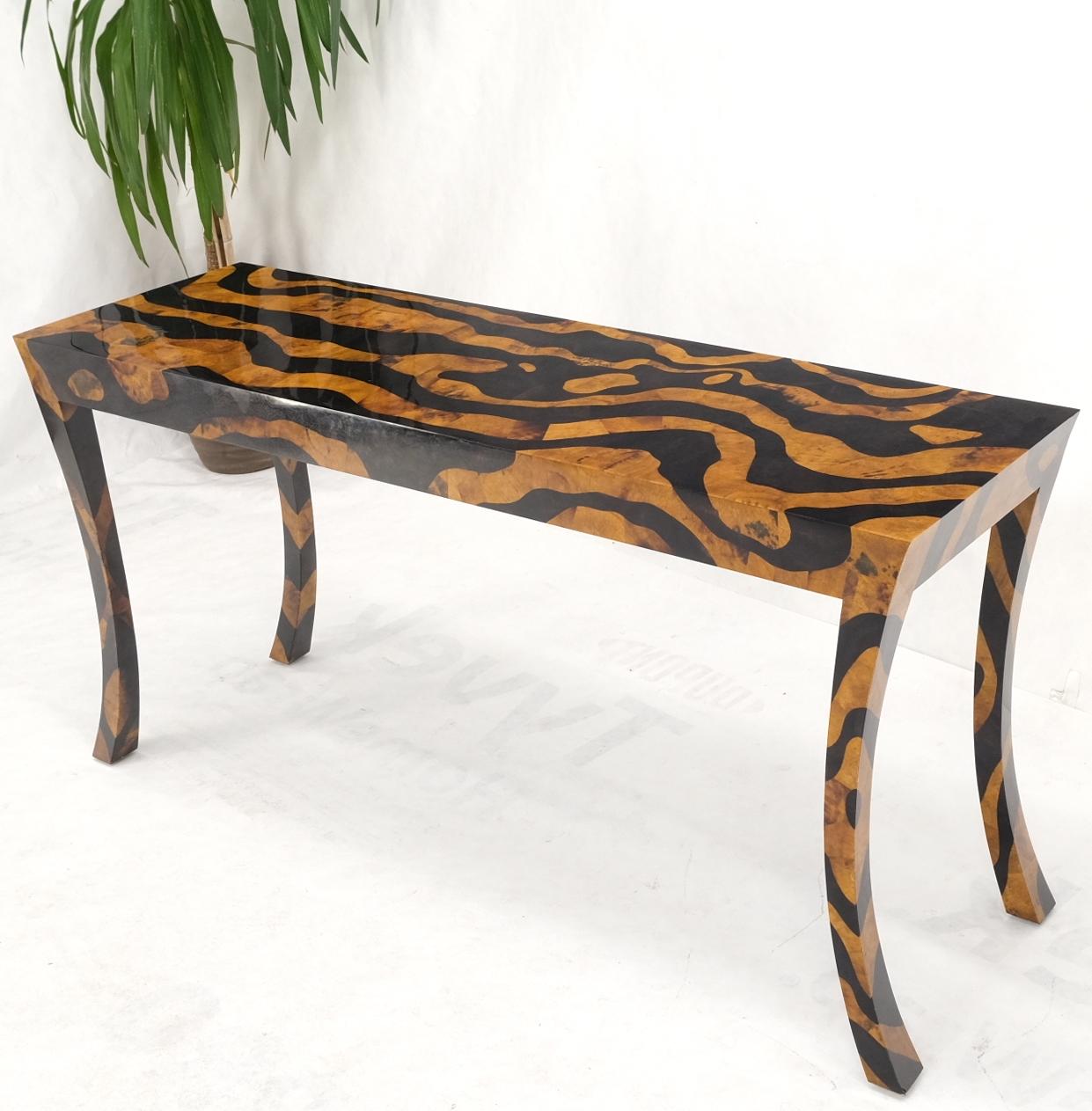 20th Century Modern Tiger Pattern Tessellated Stone Cabriole Legs Console Sofa Table Mint