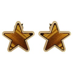 Modern Tiger's Eye Star Earrings Set in 18K Gold