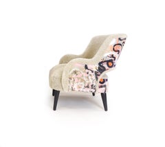 Modern Tight Seat Club Chair in Shearling and Graffiti Print and Lacquer Legs