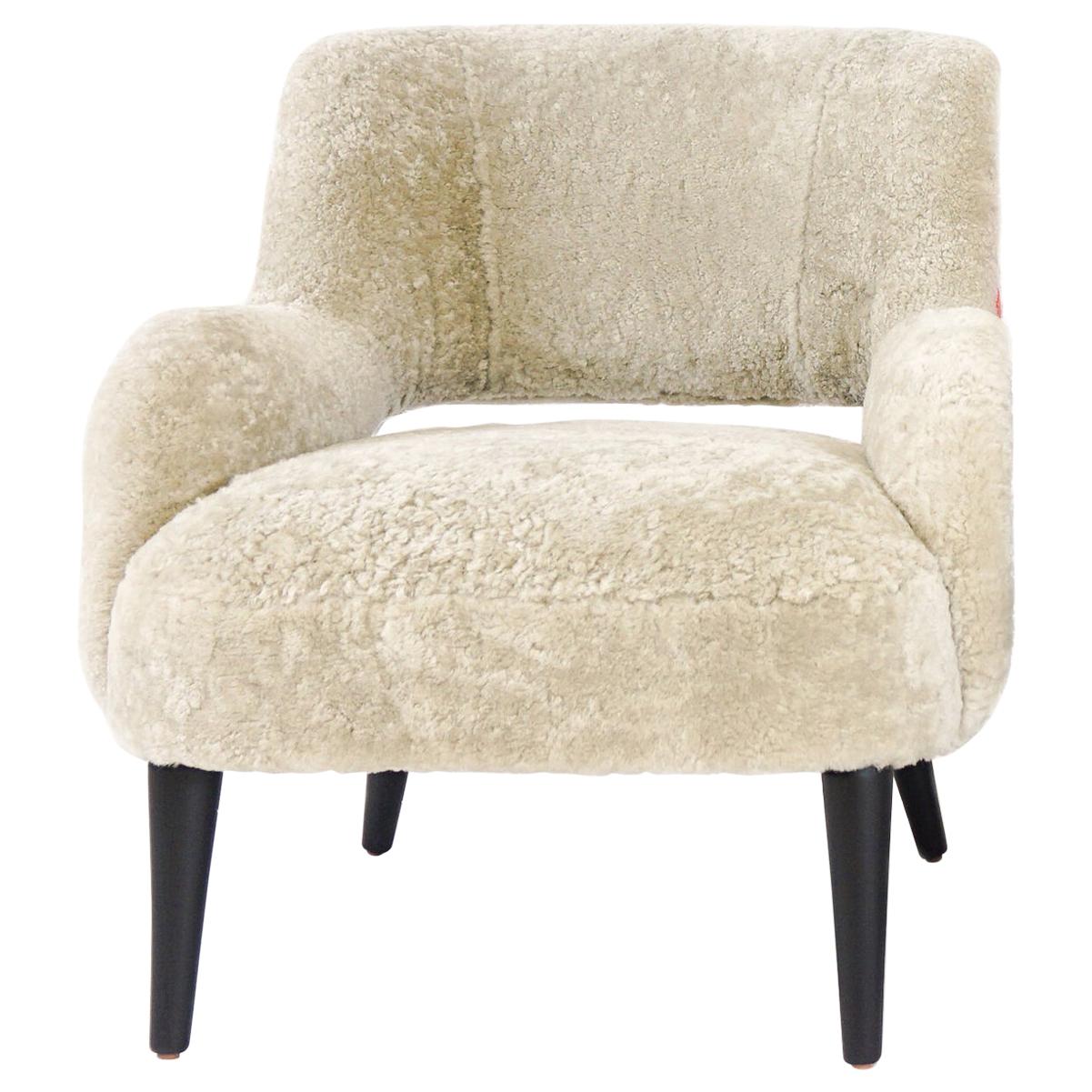 Modern Tight Seat Club Chair in Shearling and Graffiti Print and Lacquer Legs For Sale