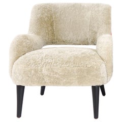 Modern Tight Seat Club Chair in Shearling and Graffiti Print and Lacquer Legs