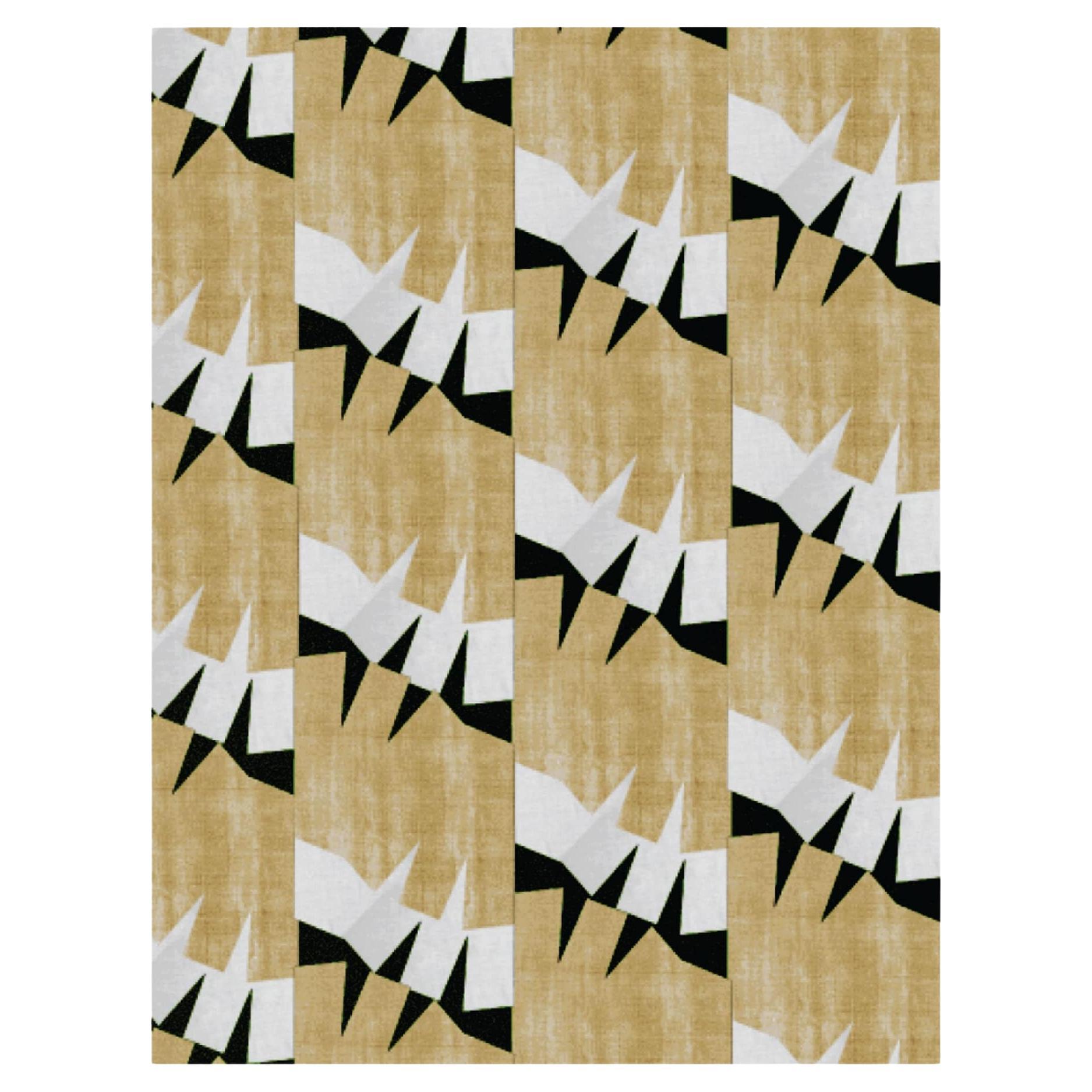 Modern Rectangular Shape Abstract Pattern Hand-Tufted Rug Yellow Black For Sale