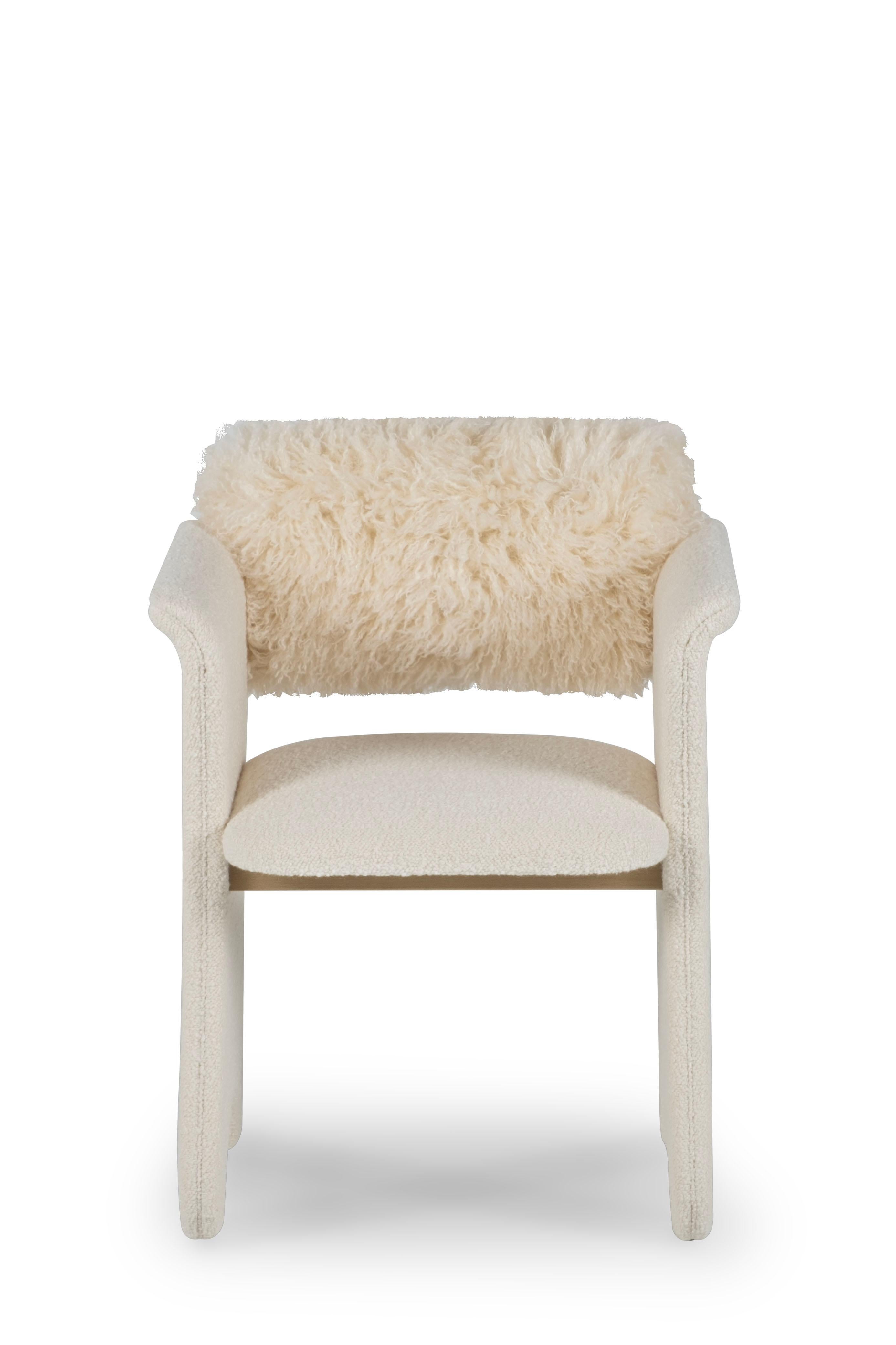 Brass Modern Timeless Office Chair, Bouclé Faux Fur, Handmade Portugal by Greenapple For Sale