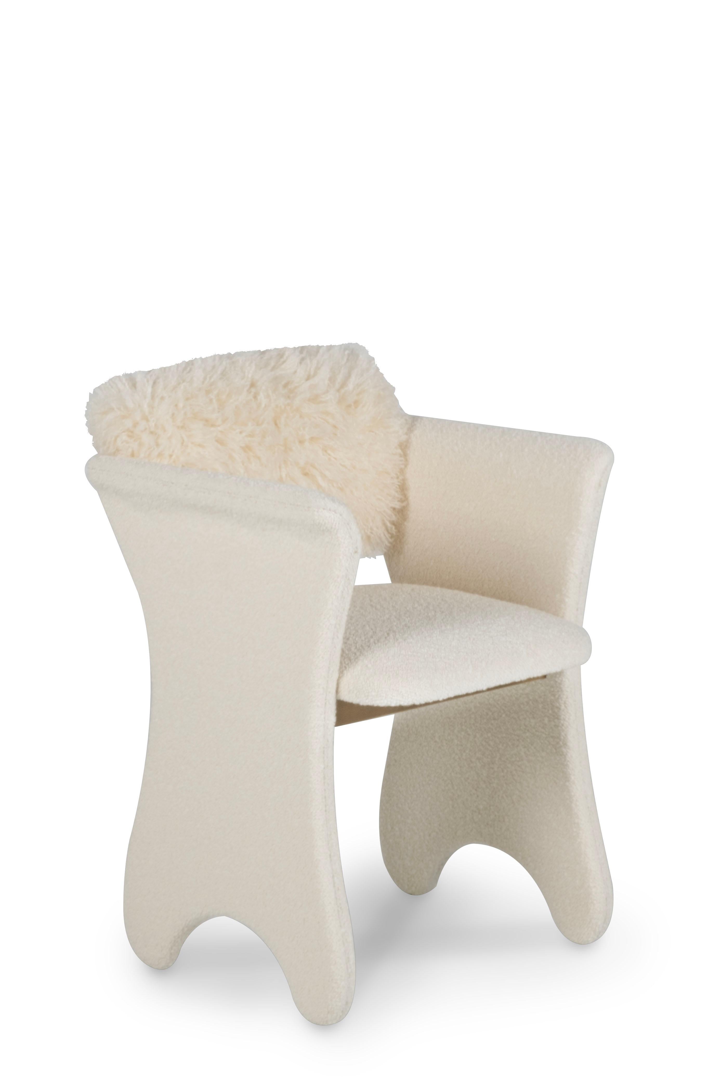 Brass Modern Timeless Office Chair, Bouclé Faux Fur, Handmade Portugal by Greenapple For Sale
