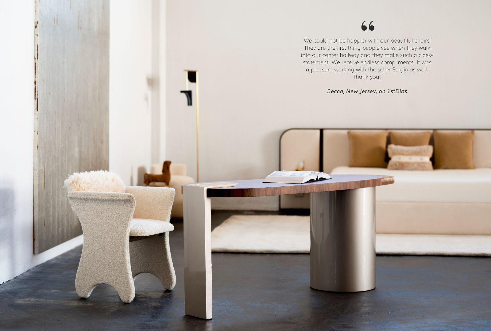 Bouclé Chaises de bureau intemporelles modernes du milieu du siècle, en coton et lin, faites à la main par Greenapple en vente