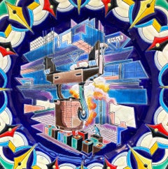 "Modern Times, " Brilliantly Glazed Art Deco Bowl with Scene of Steel Foundry