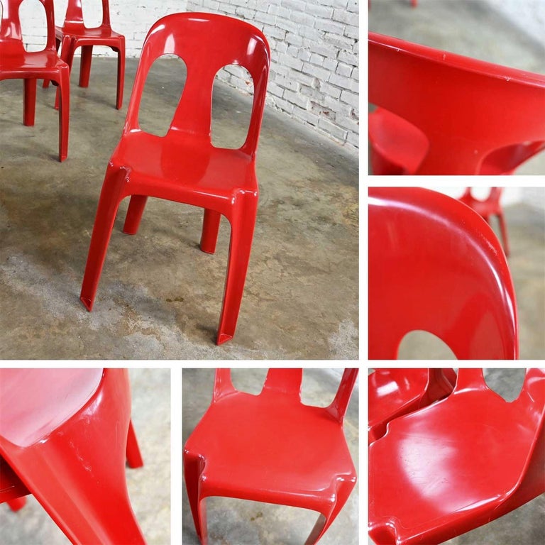 Modern to Post Modern Henry Red Plastic Stacking Chairs Set of 4 at 1stDibs