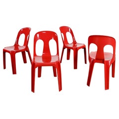 Modern to Post Modern Henry Massonnet Red Plastic Stacking Chairs Set of 4