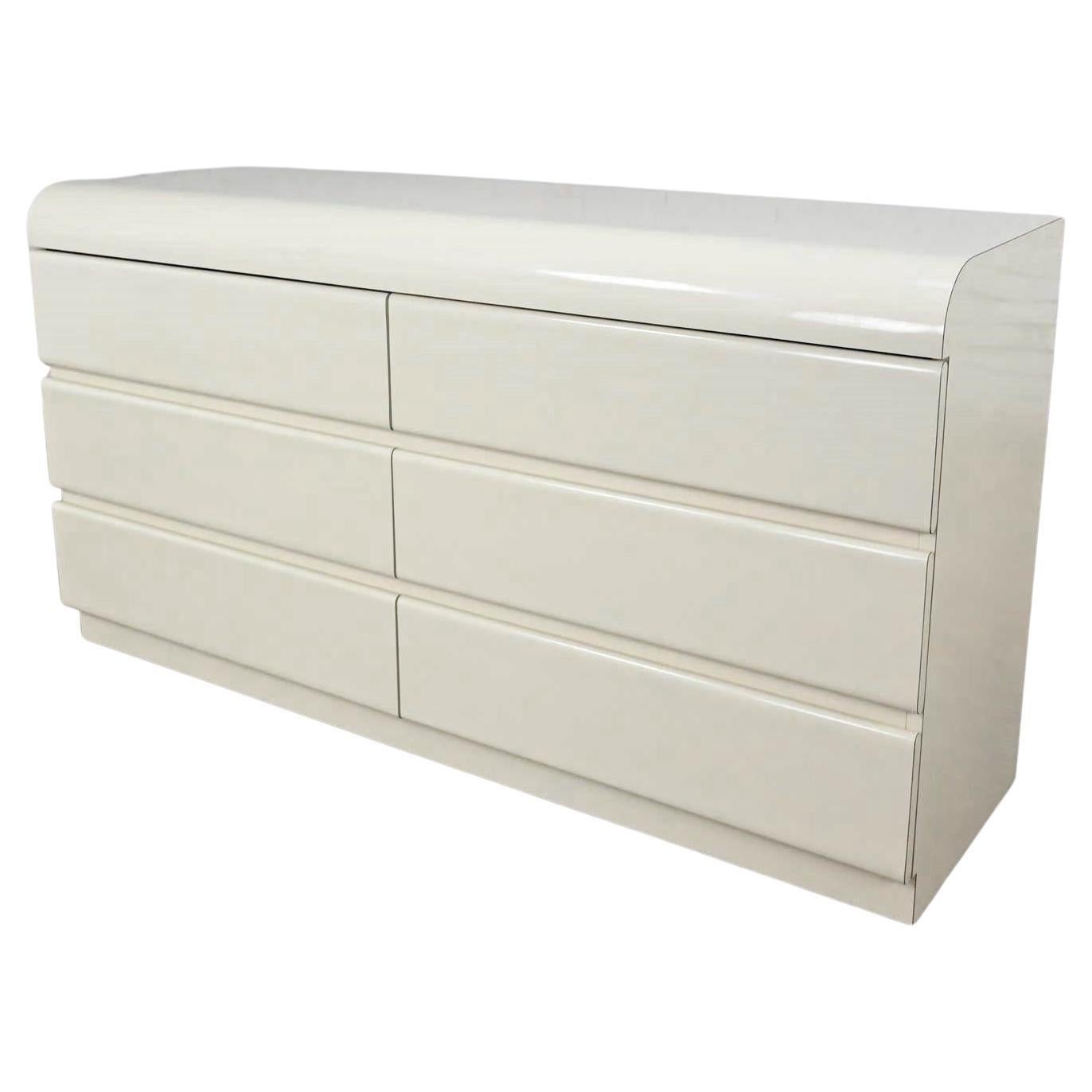 Modern to Post Modern White Laminate 6 Drawer Custom Dresser or Center Display
