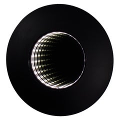 Modern to Postmodern Infinity Vortex Wall Mirror Round Black Laminate Frame