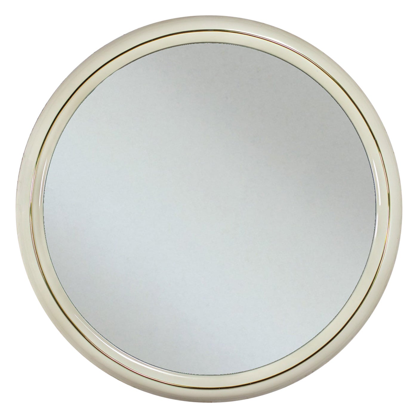 Moderne à postmoderne Lane Furniture Miroir mural rond en laque blanche et laiton en vente