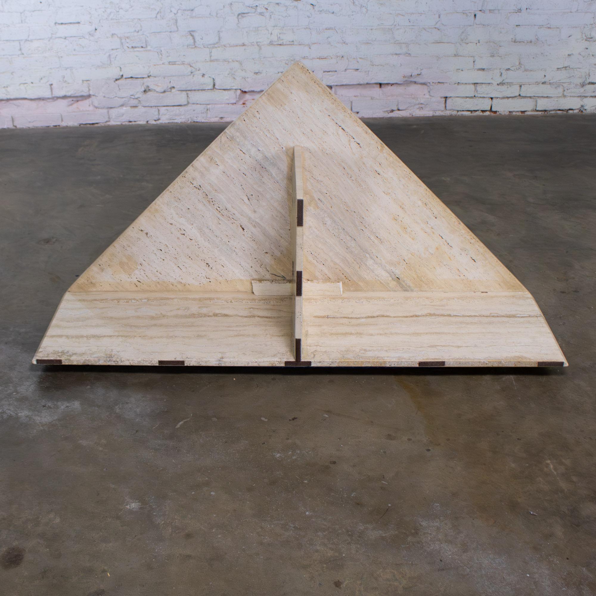 Modern to Postmodern Triangle Travertine Coffee or Cocktail Table Style Up & Up For Sale 11