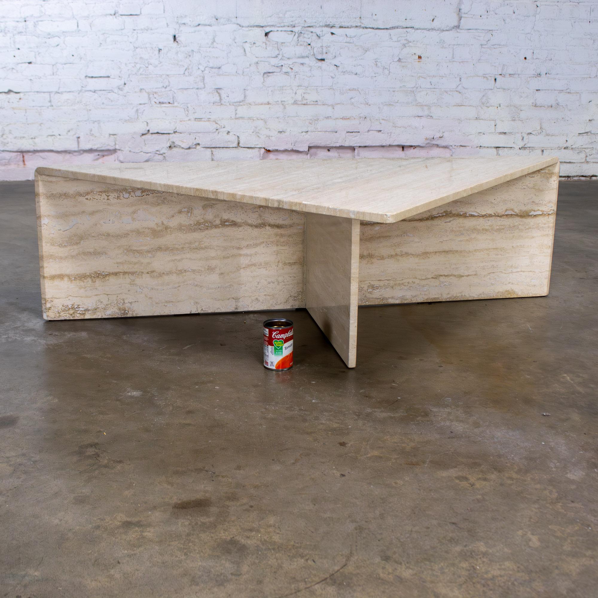 Modern to Postmodern Triangle Travertine Coffee or Cocktail Table Style Up & Up For Sale 15