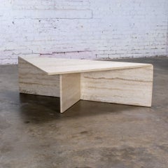 Modern to Postmodern Triangle Travertine Coffee or Cocktail Table Style Up & Up