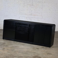 Modern to Scandinavian Modern Black Painted Oak Waterfall Style Buffet Credenza