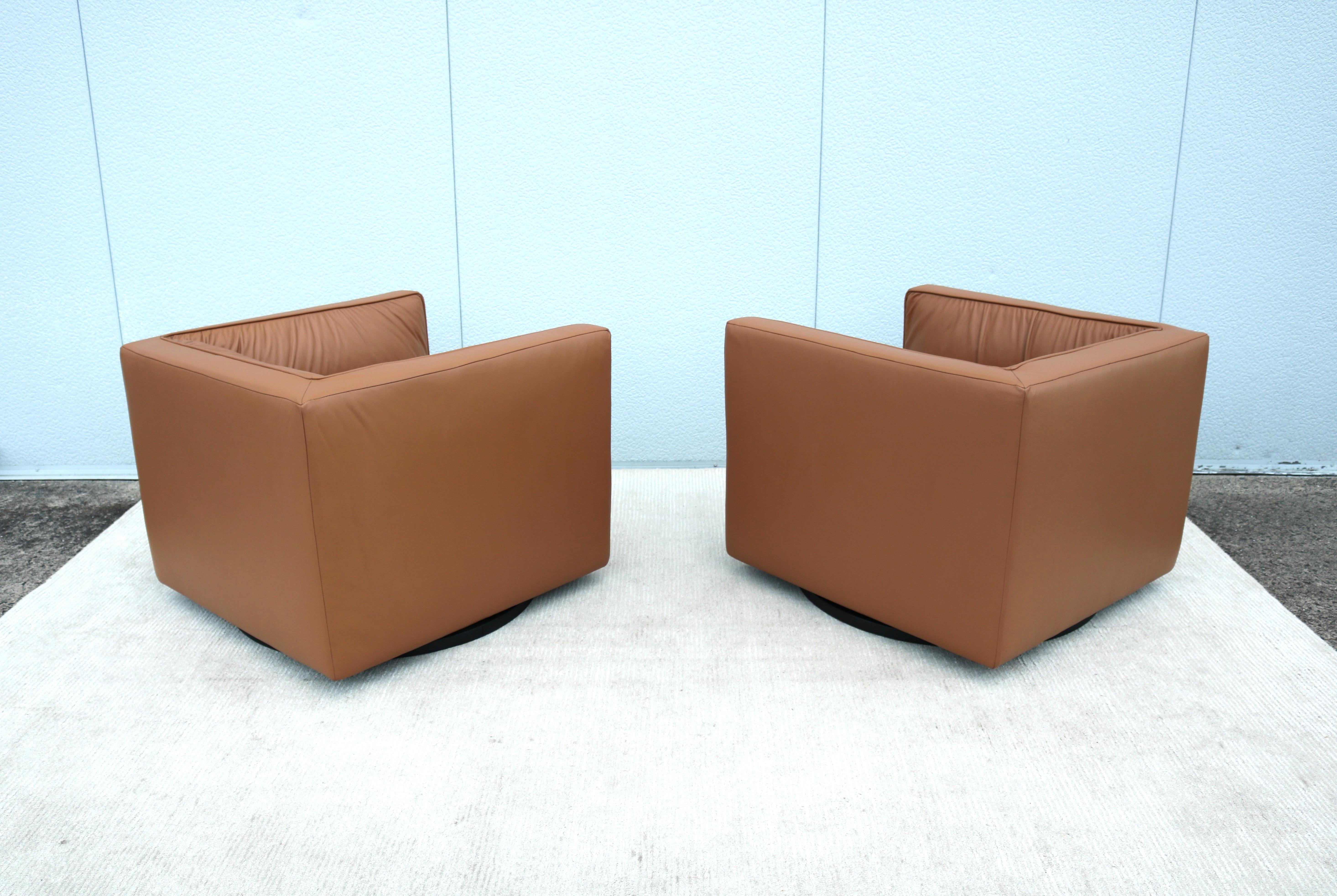 Modern Toan Nguyen for Studio TK Infinito Leather Swivel Lounge Chairs - a Pair For Sale 9