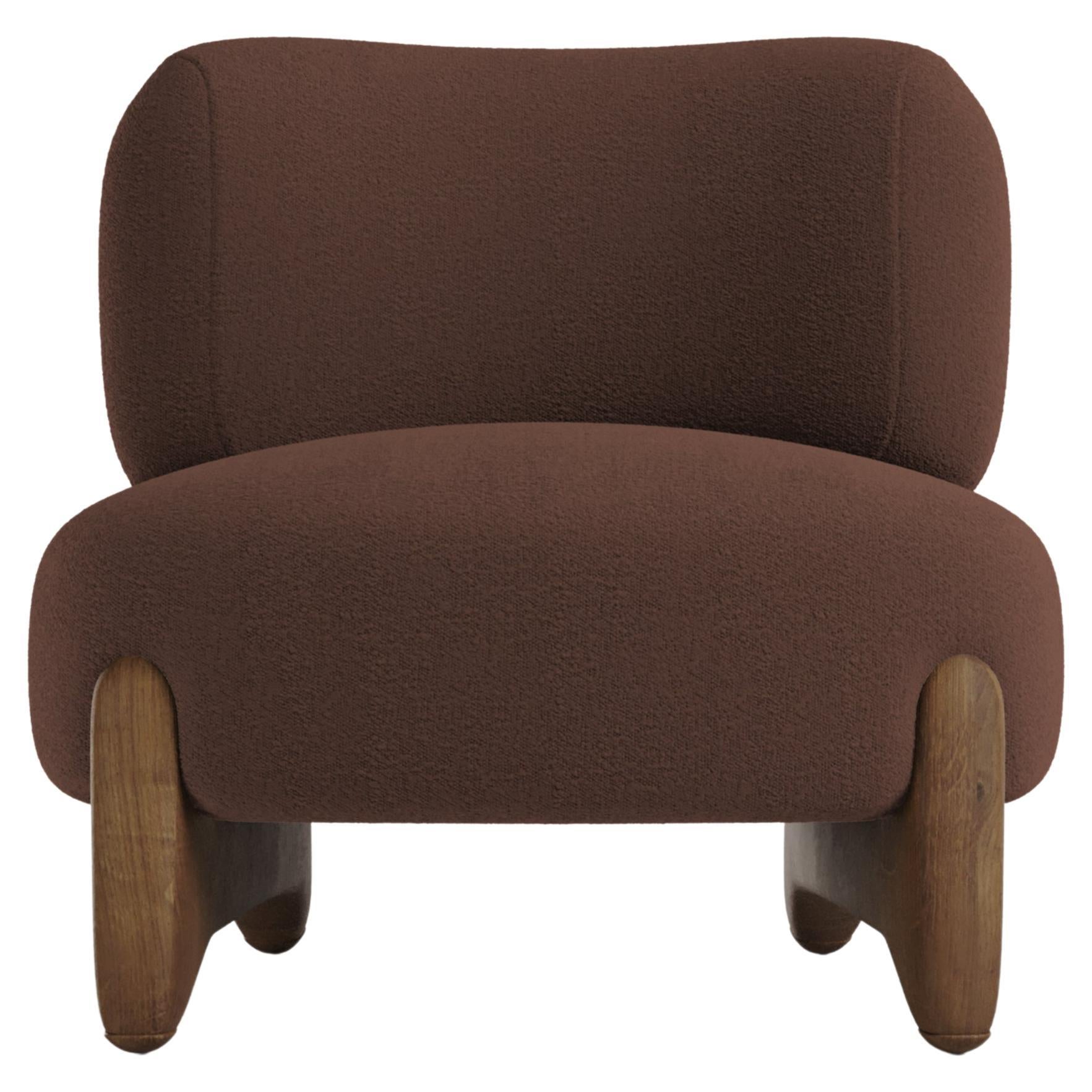 Modern Tobo Armchair in Bouclé Dark Brown & Oak Wood by Collector Studio For Sale