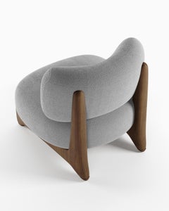 Modern Tobo Armchair in bouclé Light Grey & Oak Wood by Collector Studio