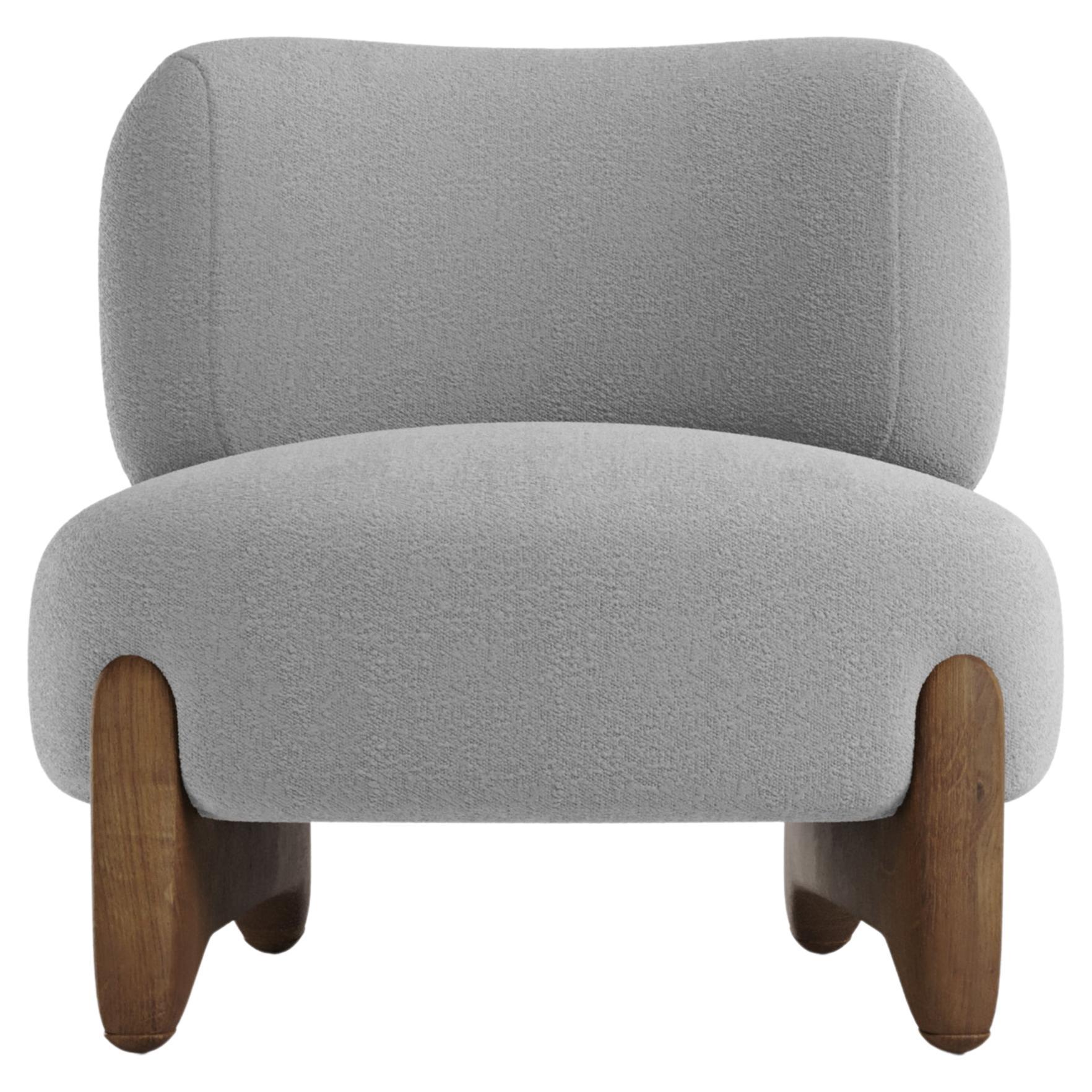 Modern Tobo Armchair in bouclé Light Grey & Oak Wood by Collector Studio