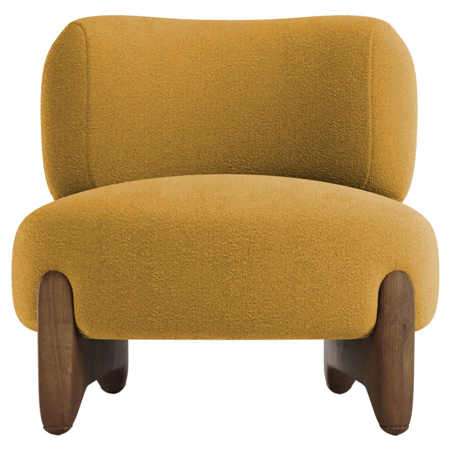 Modern Tobo Armchair in bouclé Mustard & Oak Wood by Collector Studio For Sale