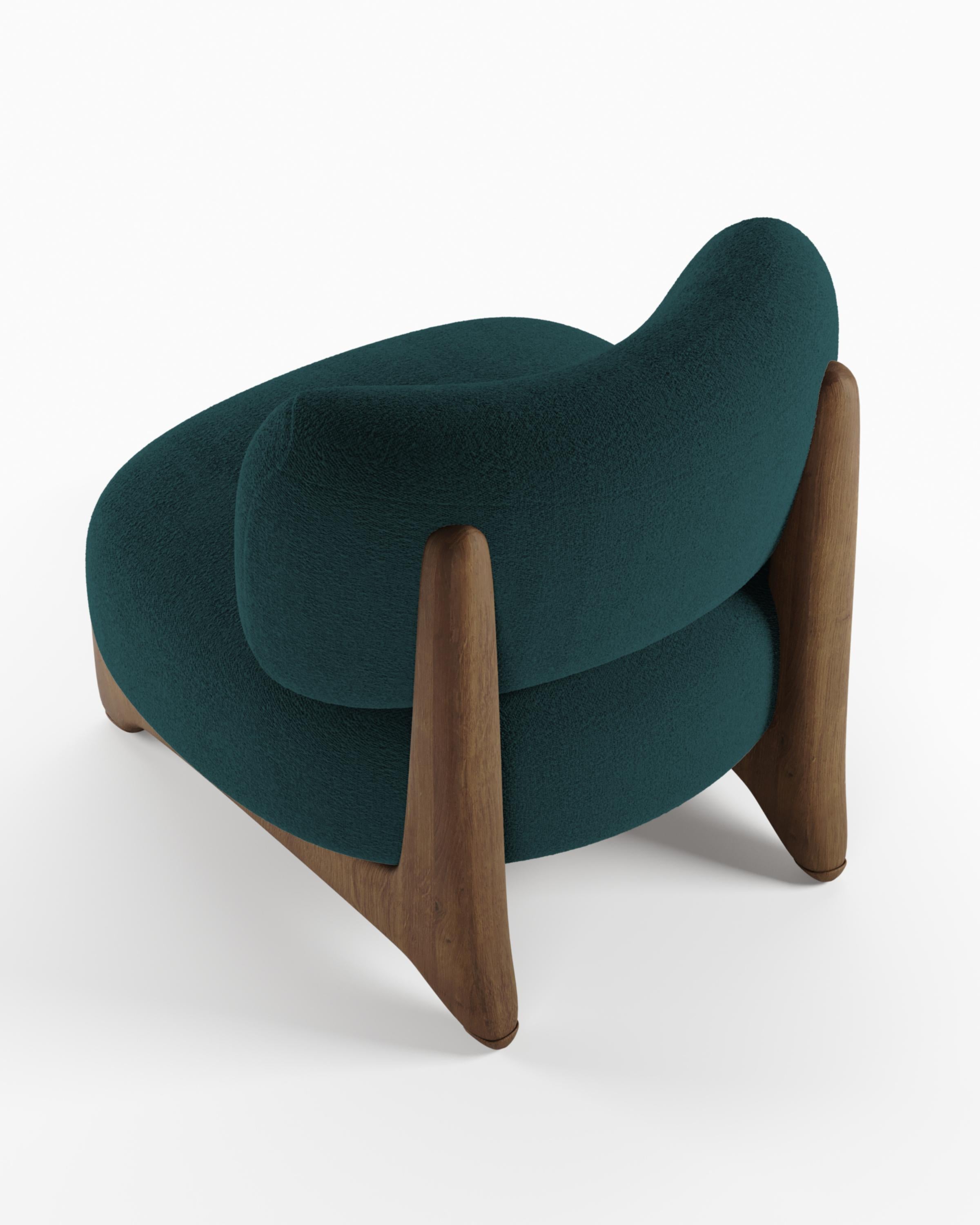 Contemporary Modern Tobo Armchair in bouclé Night Blue & Oak Wood by Collector Studio For Sale