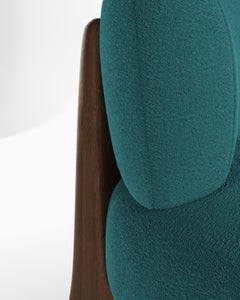 Modern Tobo Armchair in bouclé Ocean Blue & Oak Wood by Collector Studio