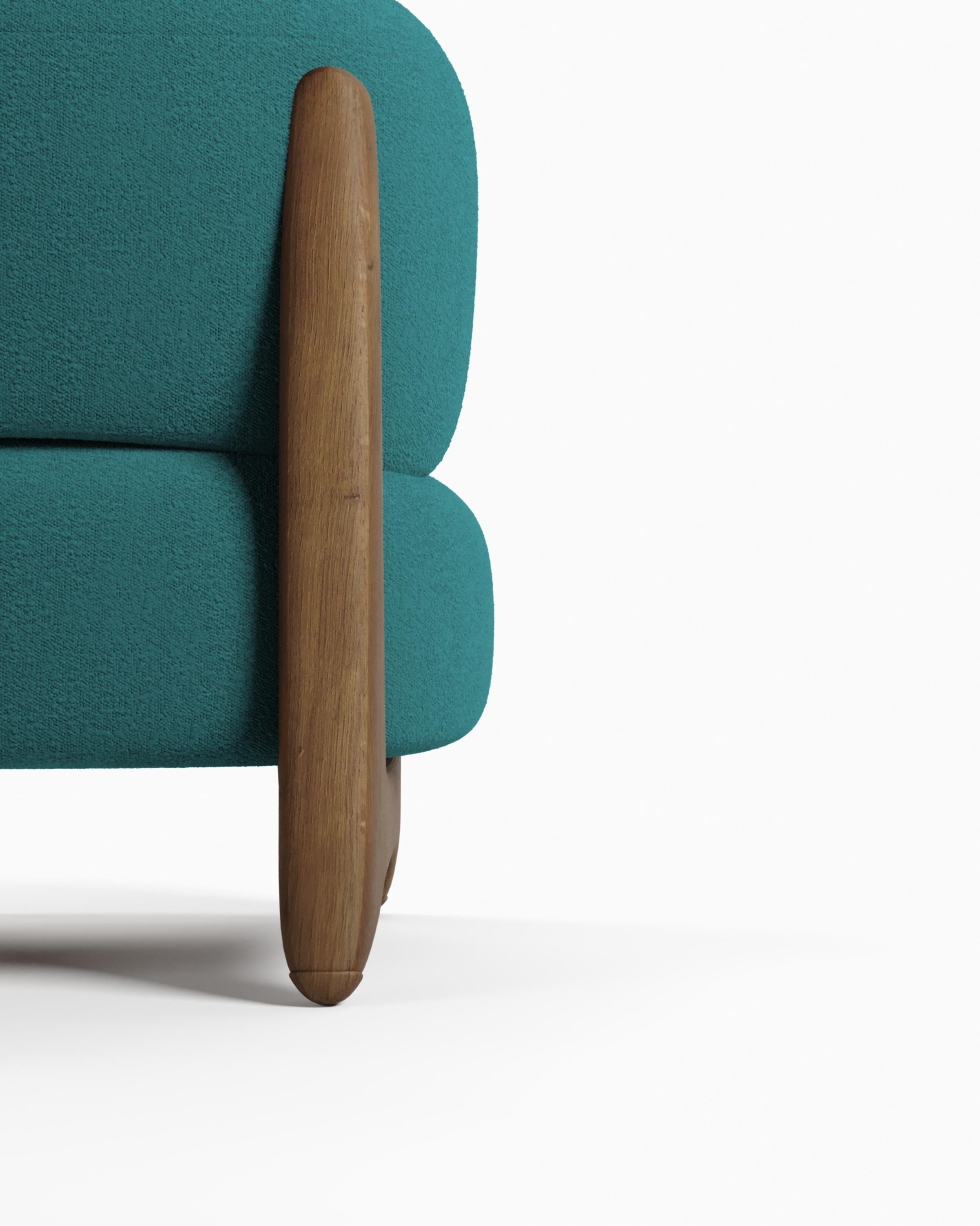 Modern Tobo Armchair in bouclé Ocean Blue & Oak Wood by Collector Studio In New Condition For Sale In Castelo da Maia, PT