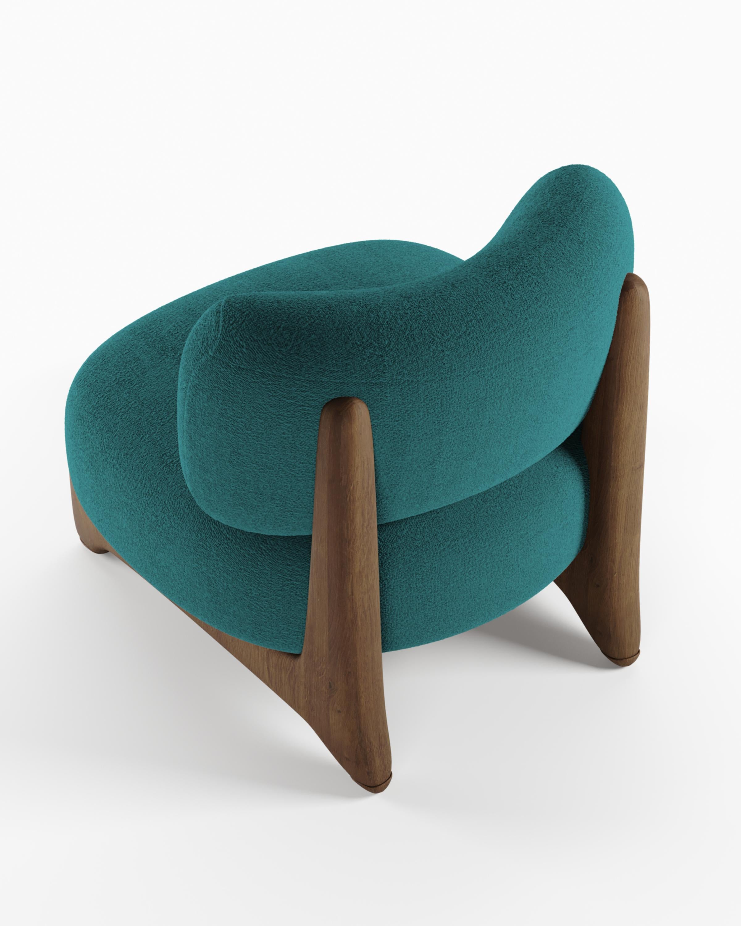 Contemporary Modern Tobo Armchair in bouclé Ocean Blue & Oak Wood by Collector Studio For Sale
