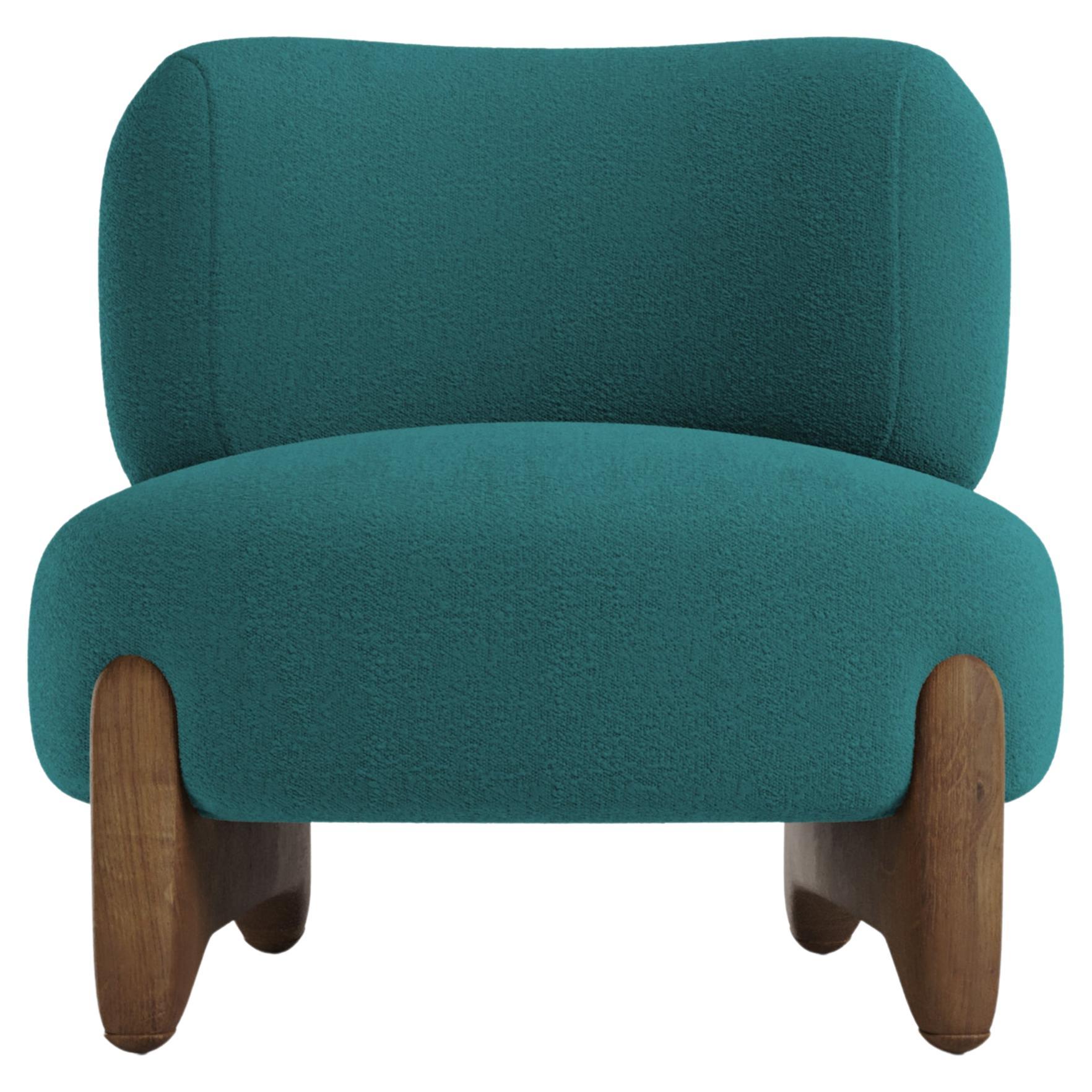 Modern Tobo Armchair in bouclé Ocean Blue & Oak Wood by Collector Studio For Sale