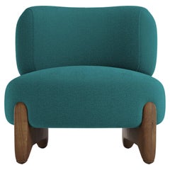 Modern Tobo Armchair in bouclé Ocean Blue & Oak Wood by Collector Studio