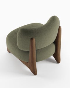 Modern Tobo Armchair in Bouclé Olive & Oak Wood by Collector Studio