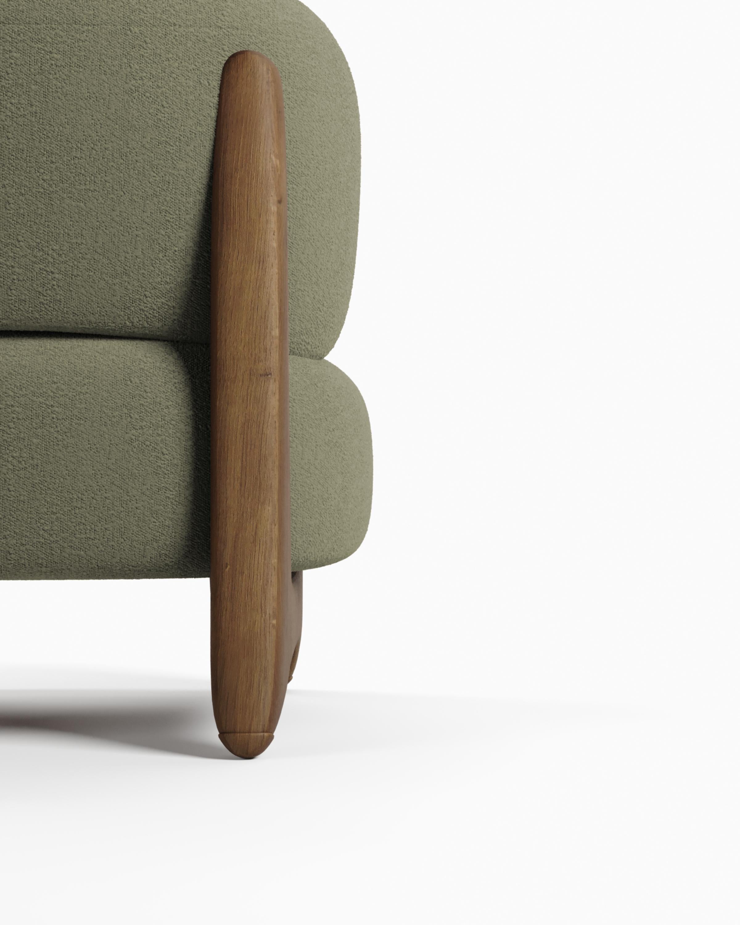 Moderner Tobo-Sessel aus Boucle-Oliv- und Eichenholz von Collector Studio im Zustand „Neu“ im Angebot in Castelo da Maia, PT