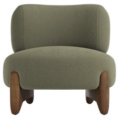 Modern Tobo Armchair in Bouclé Olive & Oak Wood by Collector Studio