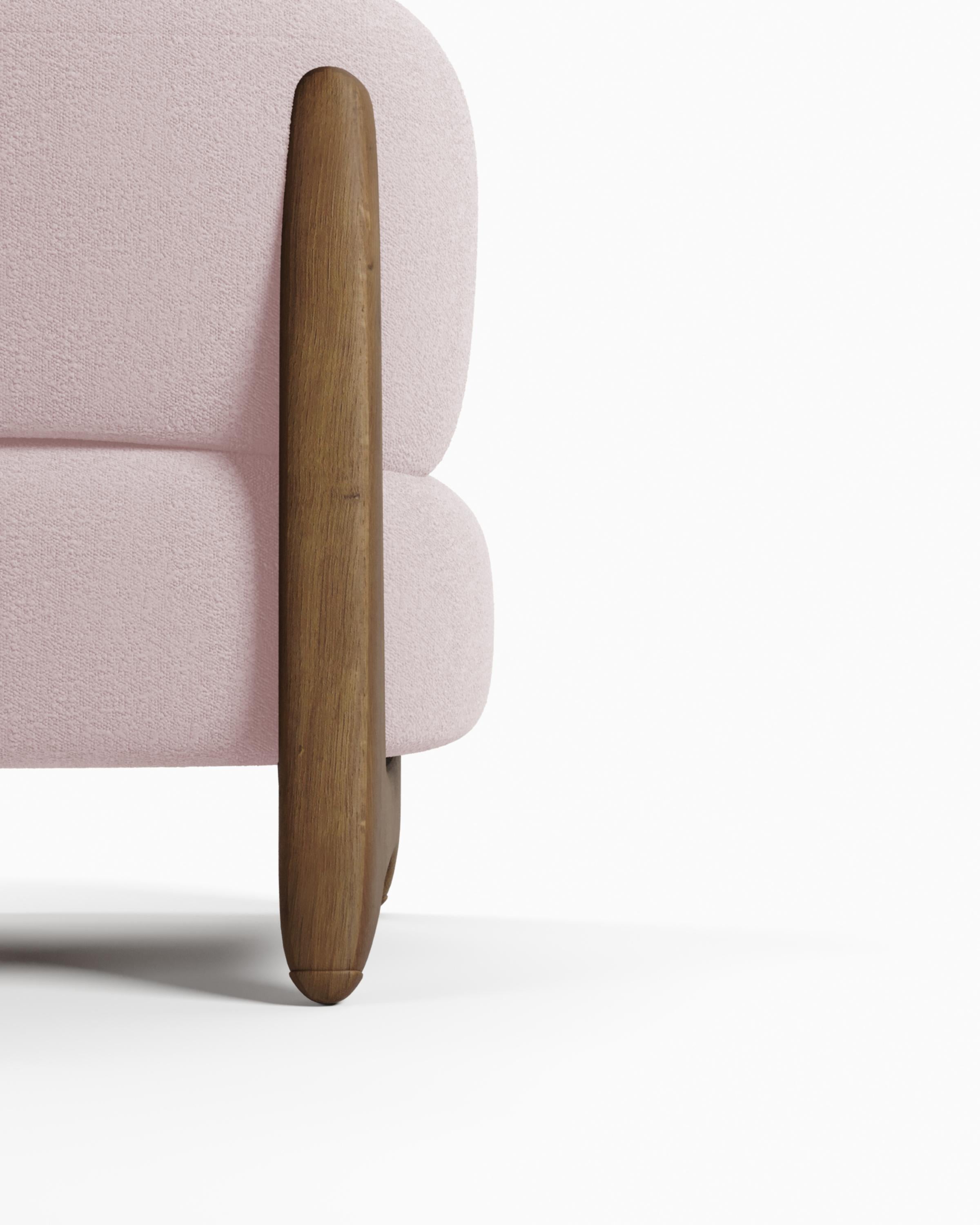 Modern Tobo Armchair in Boucle Rose & Oak Wood by Collector Studio In New Condition For Sale In Castelo da Maia, PT