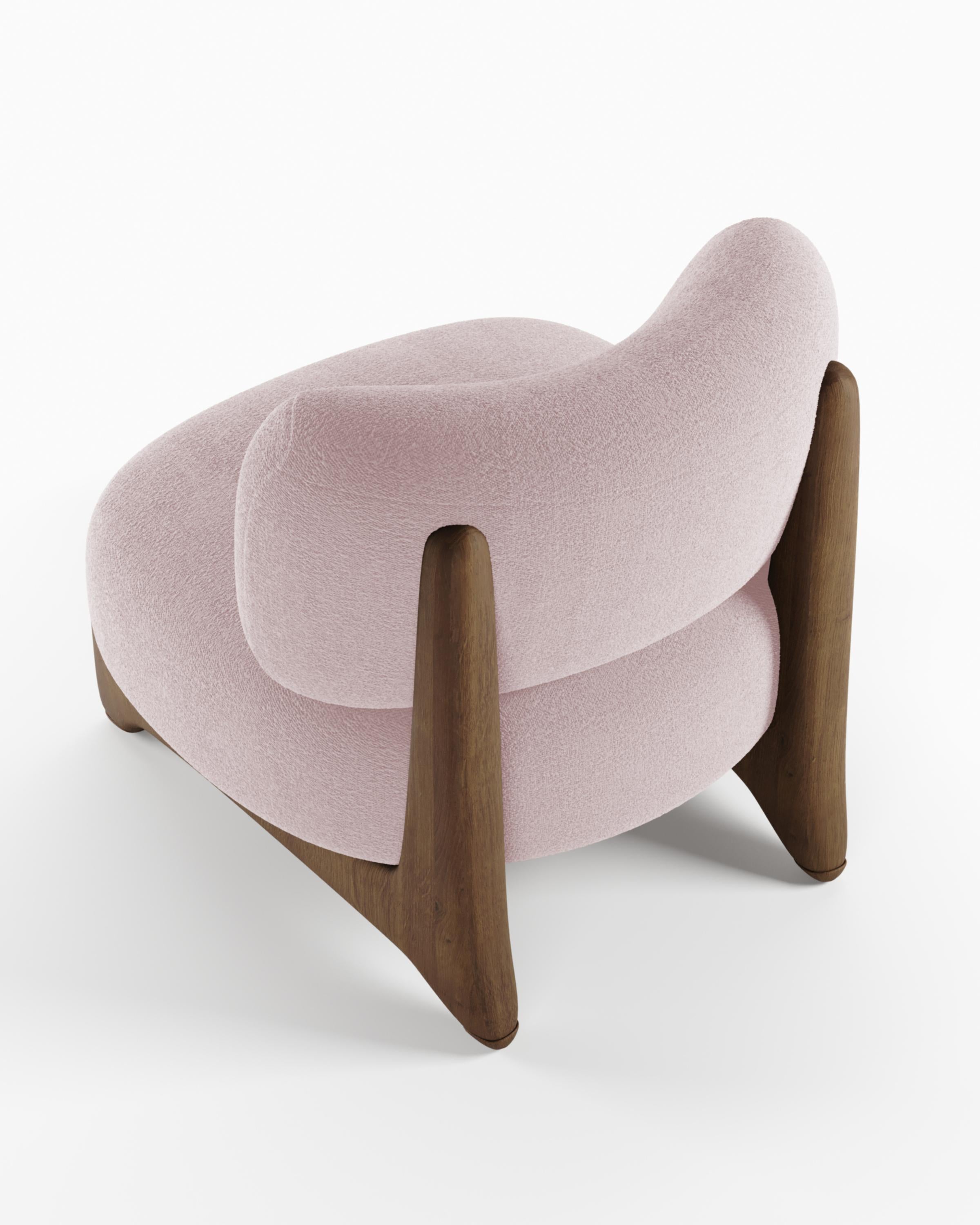 Contemporary Modern Tobo Armchair in Boucle Rose & Oak Wood by Collector Studio For Sale