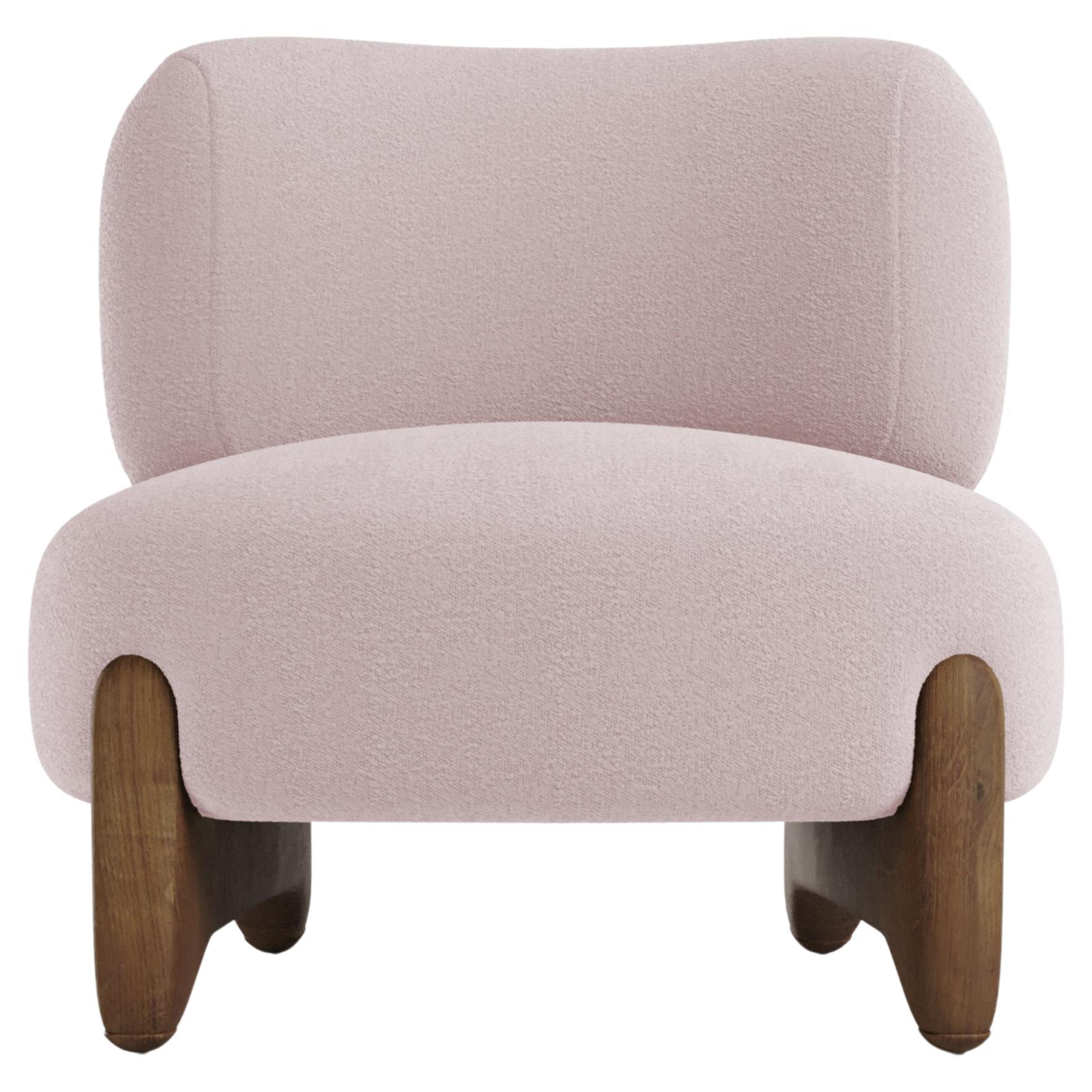 Modern Tobo Armchair in Boucle Rose & Oak Wood by Collector Studio For Sale
