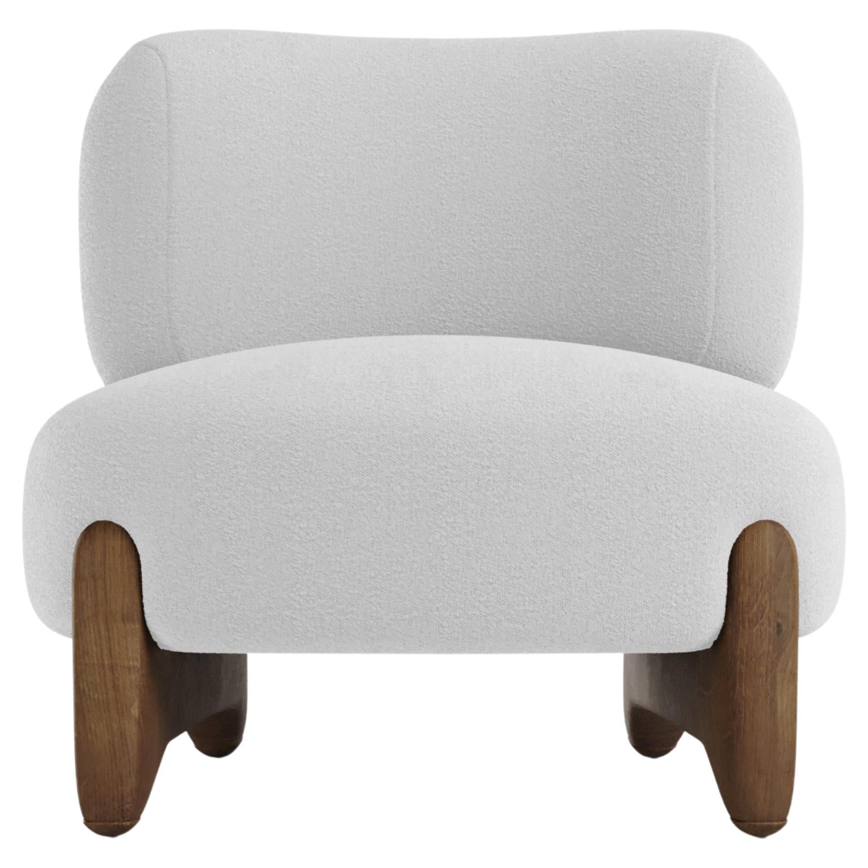 Modern Tobo Armchair in Boucle White & Oak Wood by Collector Studio For Sale