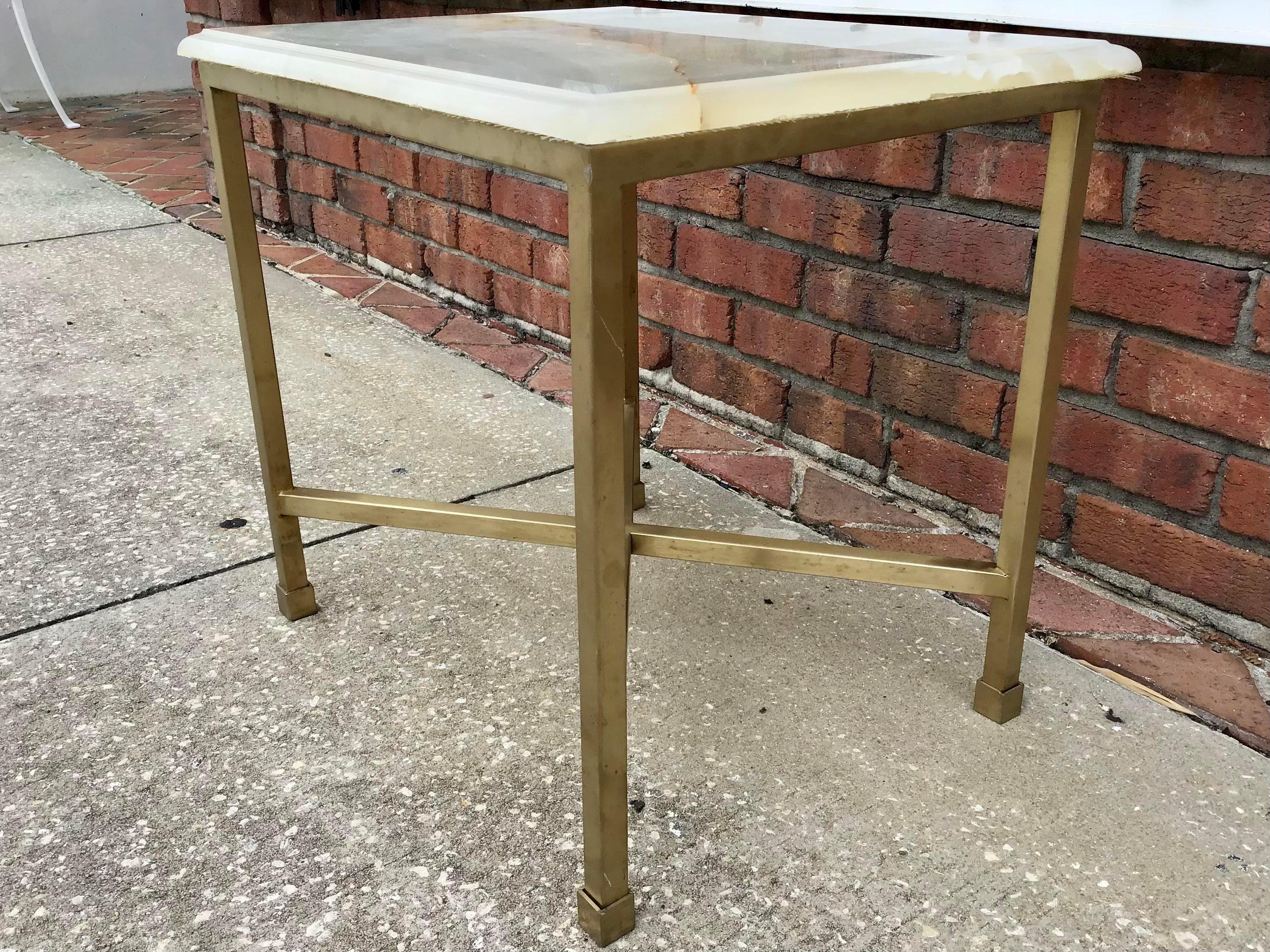 Bronze Modern Todd Hase Christelle Cocktail Table with Onyx Top For Sale