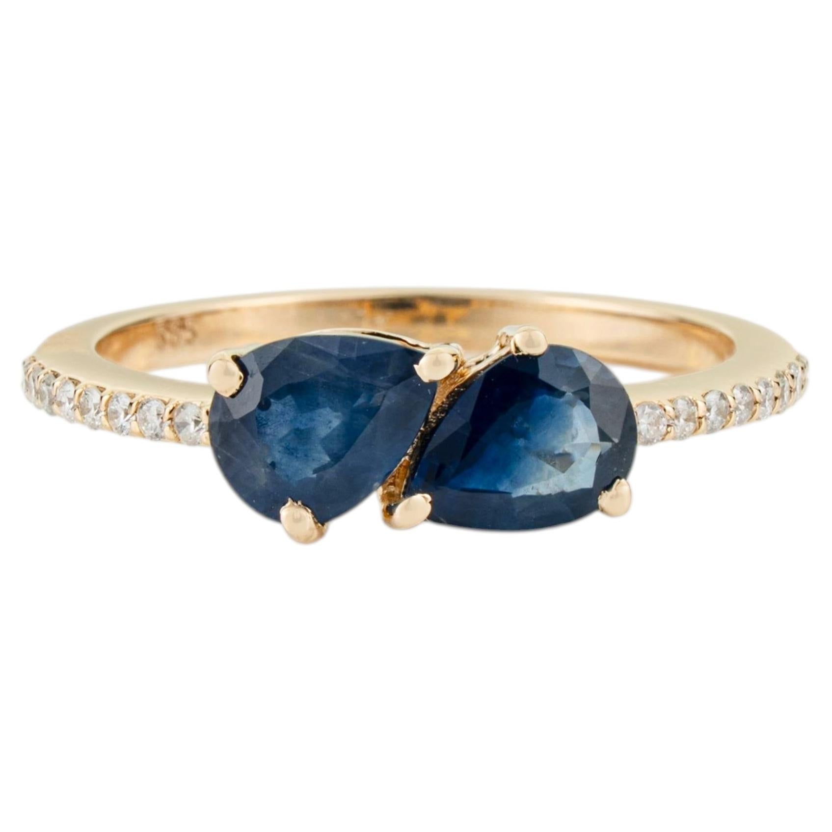 For Sale:  Modern Toi et Moi 1.45ct Natural Blue Sapphire & Diamond Ring in 14K Gold