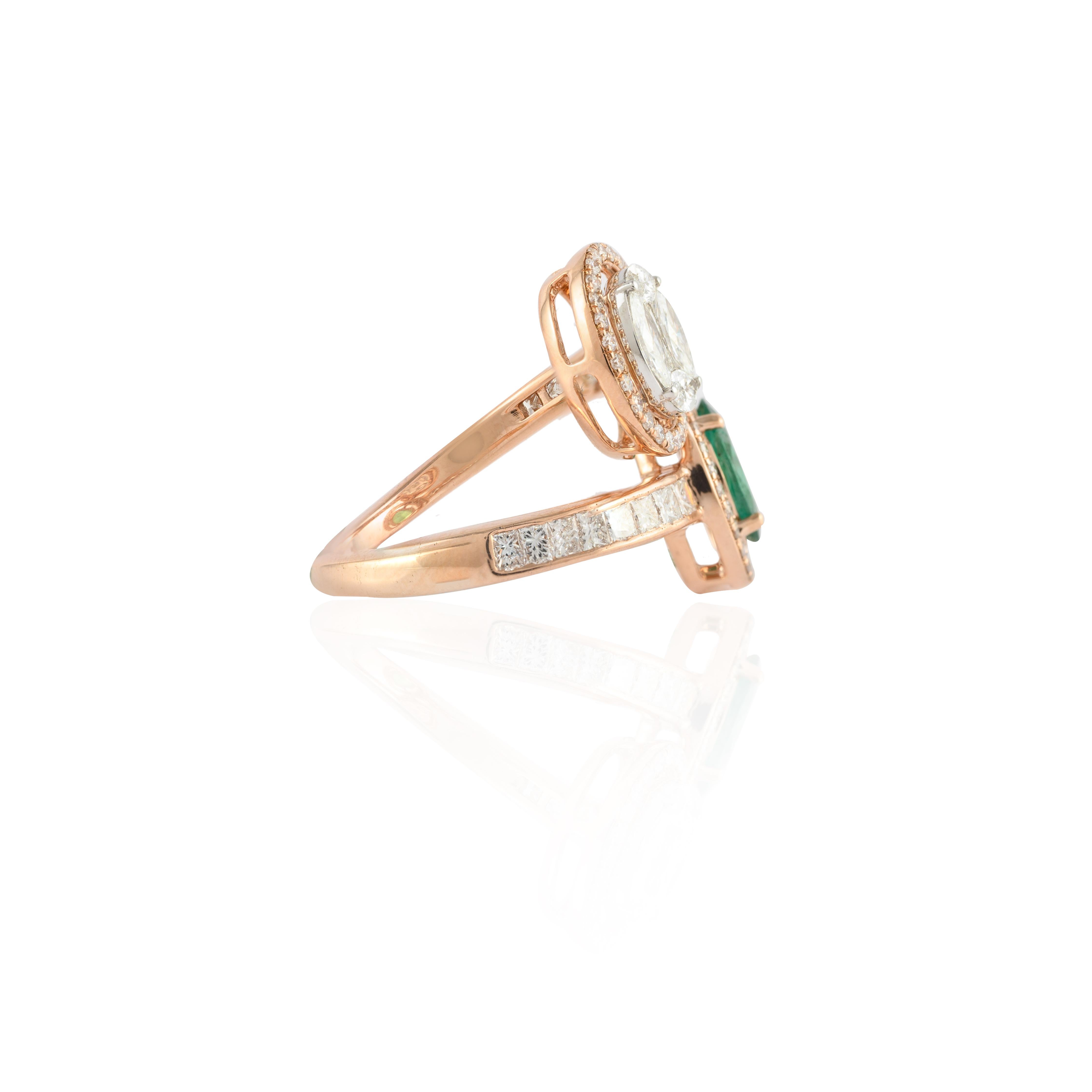 For Sale:  Modern Toi Et Moi Diamond and Emerald Ring in 18k Solid Yellow Gold 5