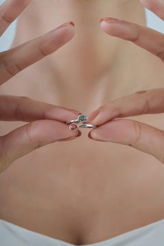 Modern Toi et Moi Natural Multi Sapphire Open Bypass Ring in 14K White Gold
