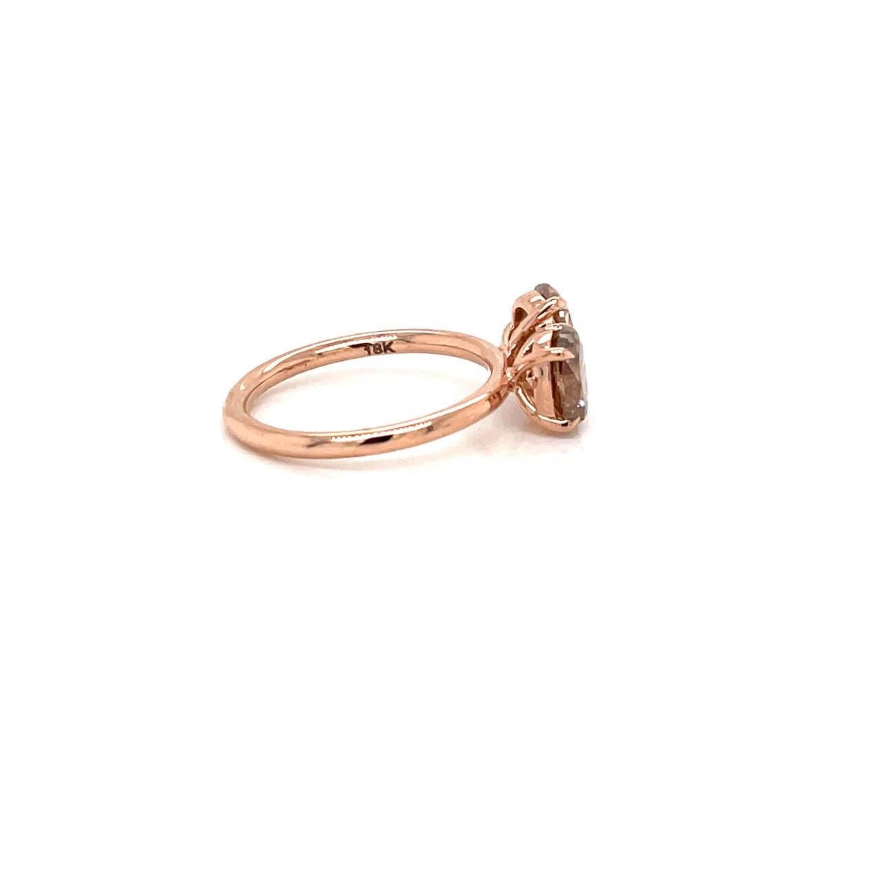 Contemporary Modern Toi Et Moi Two Diamond Engagement Ring in 18k Rose Gold For Sale
