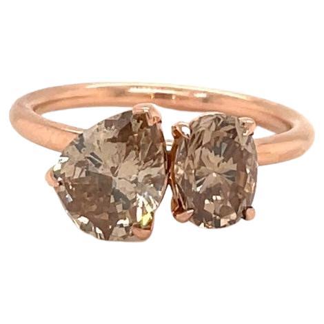 Modern Toi Et Moi Two Diamond Engagement Ring in 18k Rose Gold For Sale