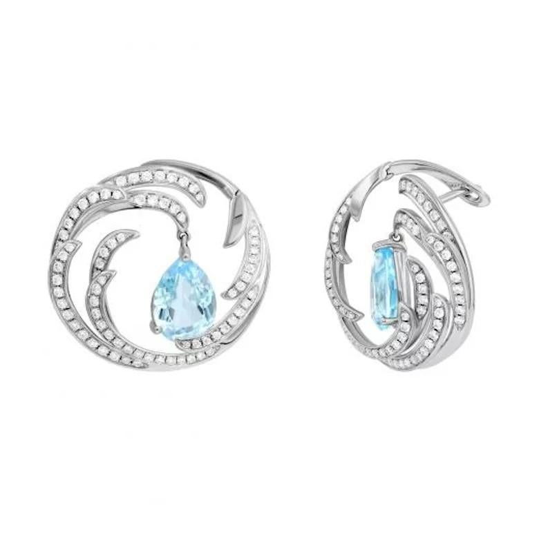 Modern Topaz Diamond White 14k Gold Earrings  for Her In New Condition For Sale In Montreux, CH