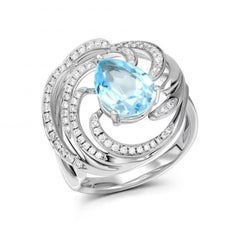 Modern Topaz Diamond White 14k Gold Ring  for Her
